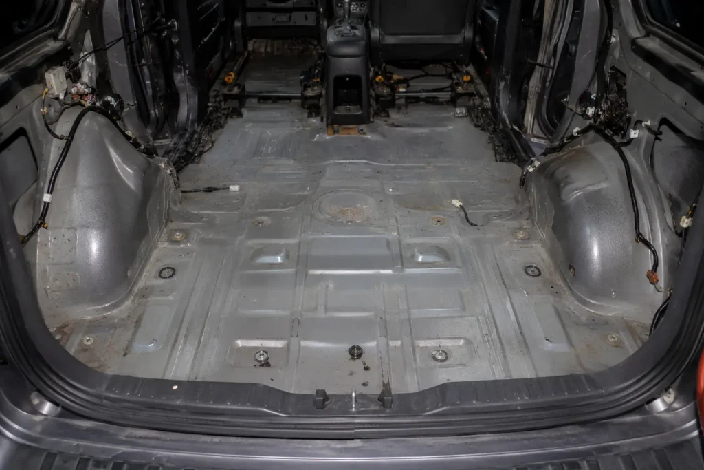 Empty van interior during restoration