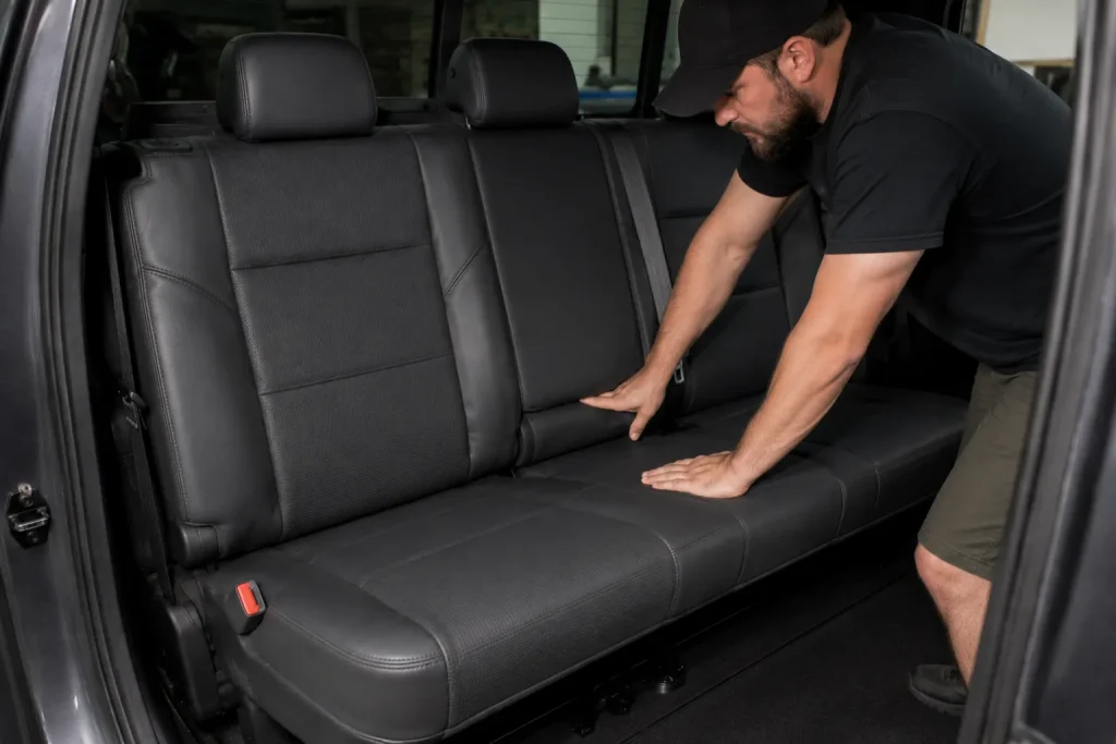 Inspecting the vehicle seat upholstery