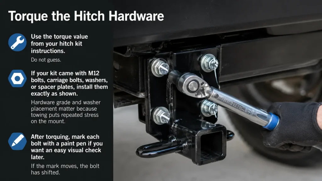 Torque the hitch hardware step-by-step

