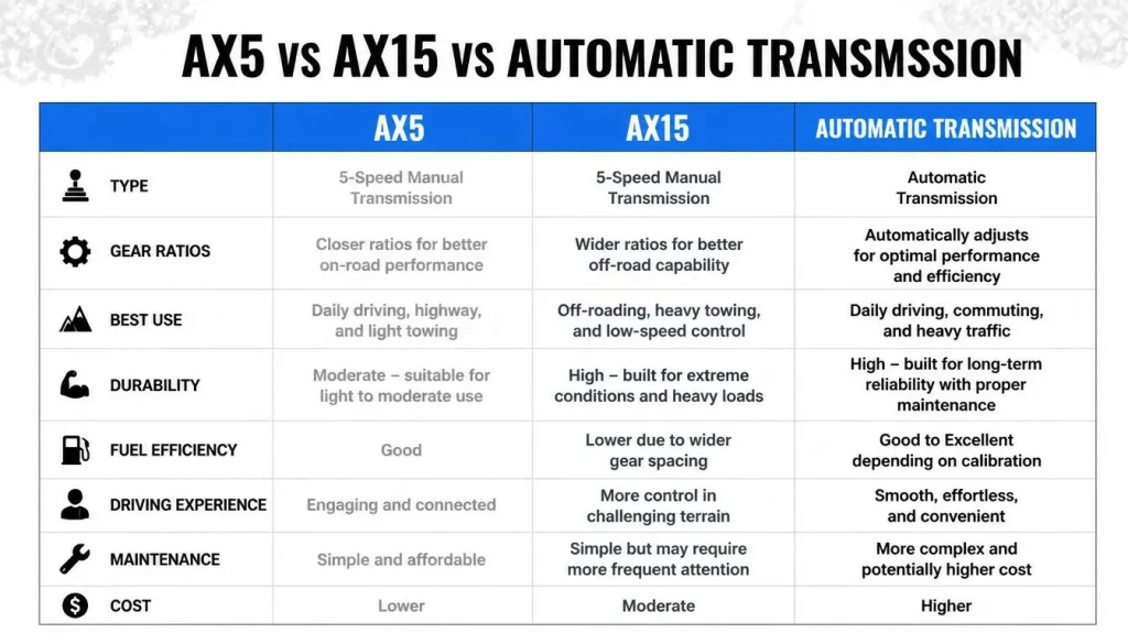AX5 vs AX15 vs Automatic Transmission Notes