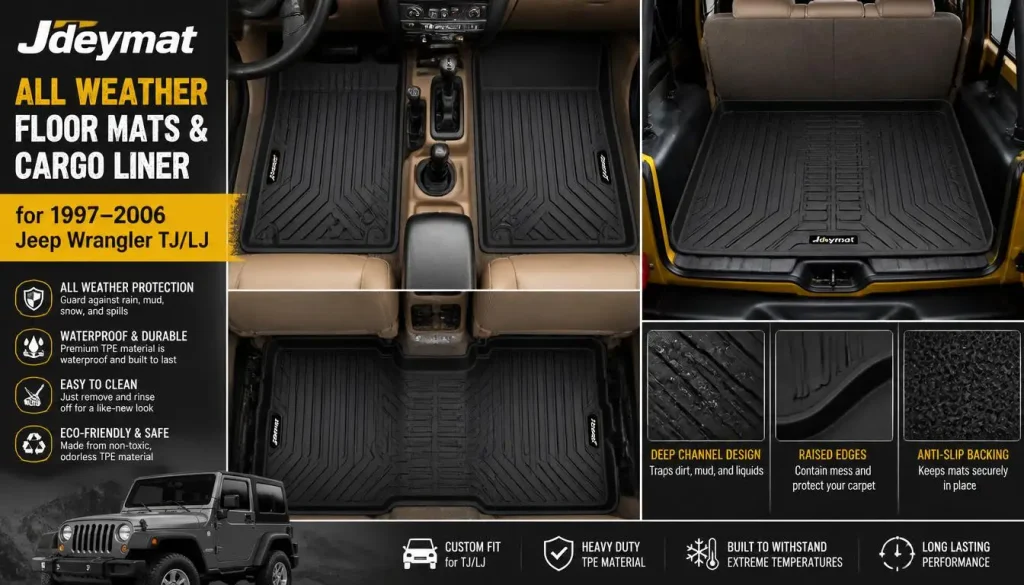 Jdeymat All Weather Floor Mats & Cargo Liner for 1997–2006 Jeep Wrangler TJLJ
