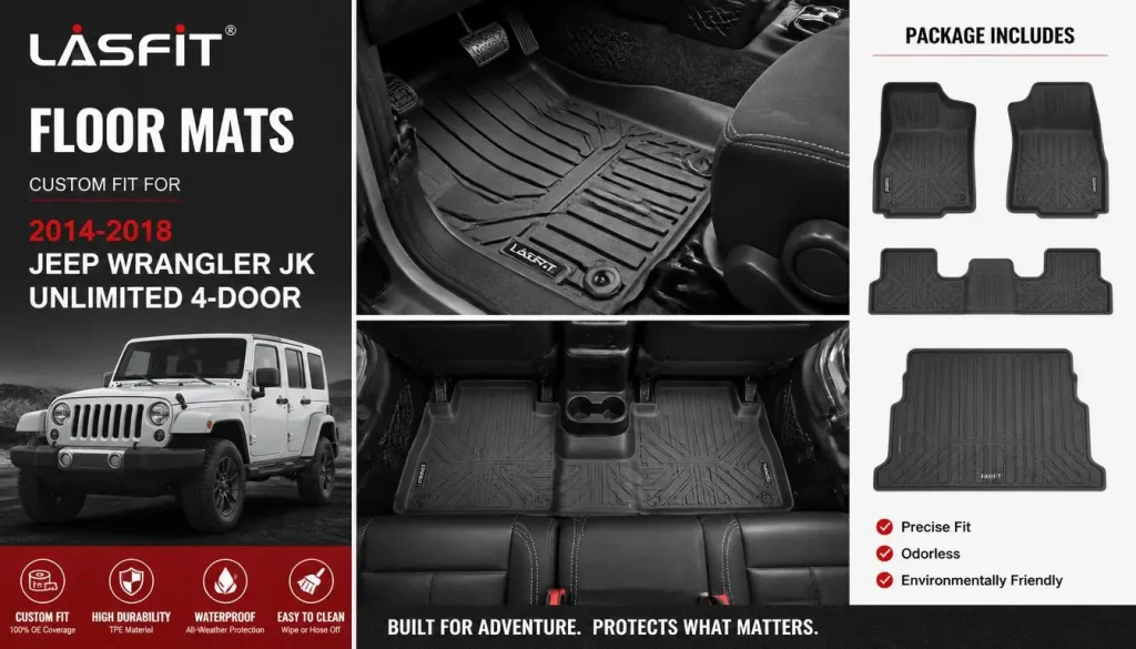 LASFIT Floor Mats for 2014-2018 Jeep Wrangler JK Unlimited 4-Door