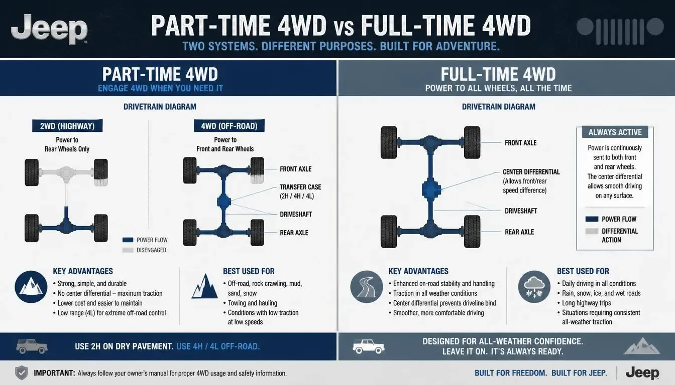 Jeep Part-Time 4WD vs Full-Time 4WD