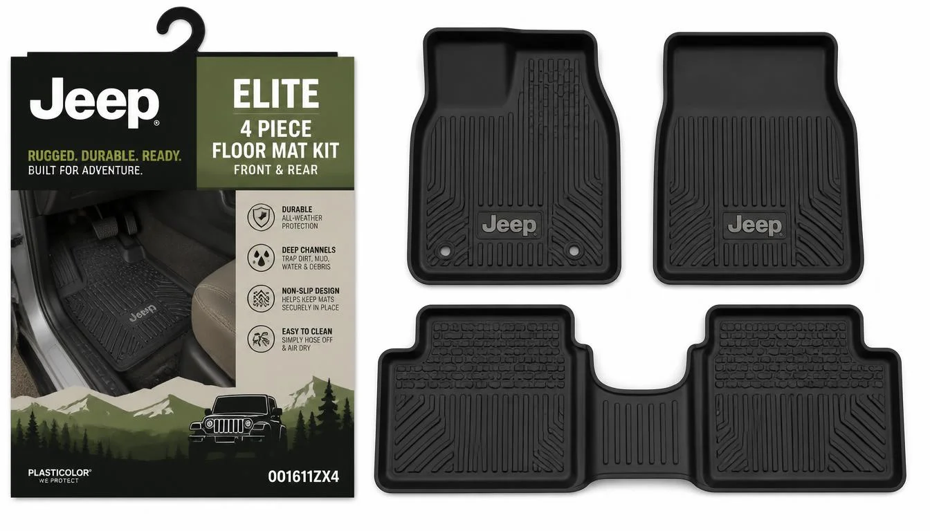 Plasticolor 001611ZX4 Jeep Elite 4pc Front and Rear Floor Mat Kit