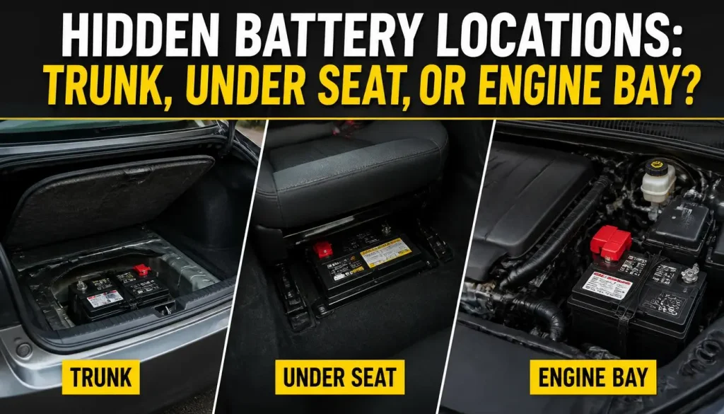 Hidden Battery Locations Trunk, Under Seat, or Engine Bay